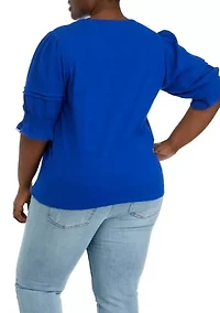 Plus Gauze Sleeve Mix Fabric Top