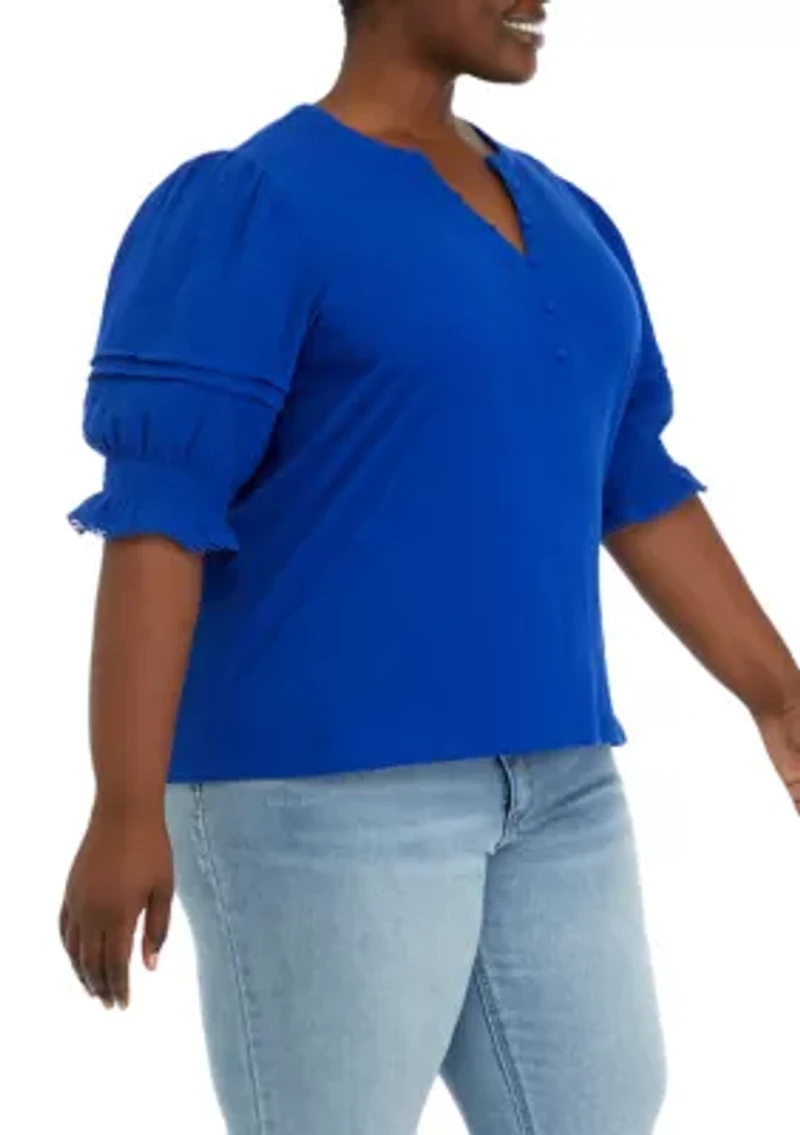 Plus Gauze Sleeve Mix Fabric Top