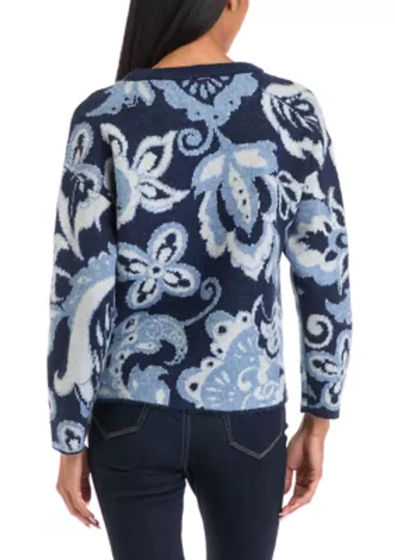 Petite Crew Neck Printed Pullover