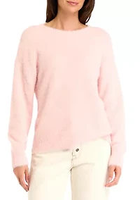 Women's Crew Neck Eyelash Sweater