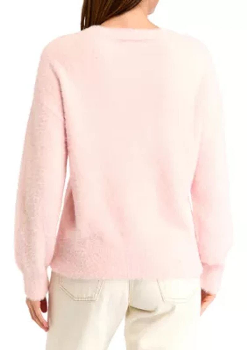 Women's Crew Neck Eyelash Sweater