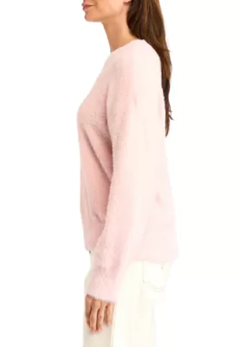 Women's Crew Neck Eyelash Sweater