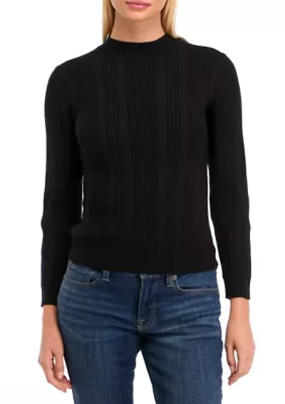 Petite Long Sleeve Ribbed Mock Neck Pullover