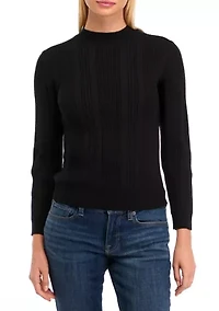 Petite Long Sleeve Ribbed Mock Neck Pullover