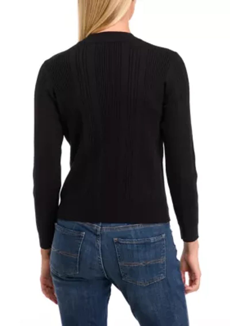 Petite Long Sleeve Ribbed Mock Neck Pullover