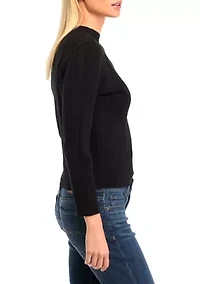 Petite Long Sleeve Ribbed Mock Neck Pullover