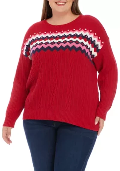 Plus Cable Knit Intarsia Pullover