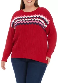 Plus Cable Knit Intarsia Pullover