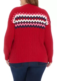 Plus Cable Knit Intarsia Pullover