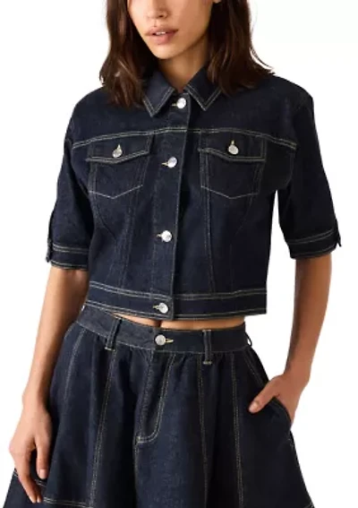 Women's Blu Elbow Sleeve Denim Trucker Jacket
