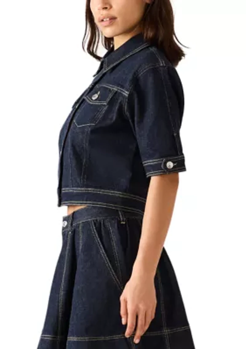 Women's Blu Elbow Sleeve Denim Trucker Jacket
