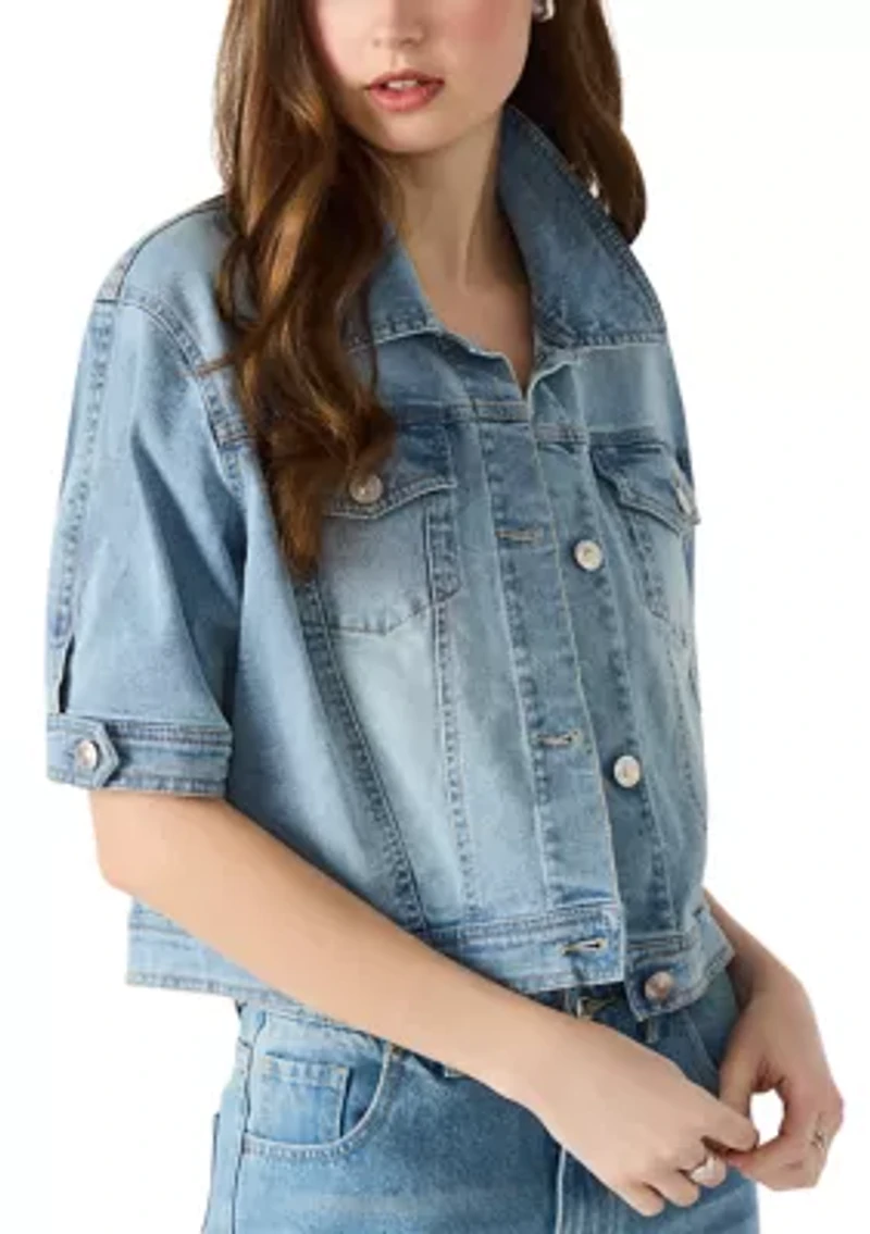 Women's Blu Elbow Sleeve Denim Trucker Jacket