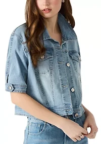 Women's Blu Elbow Sleeve Denim Trucker Jacket