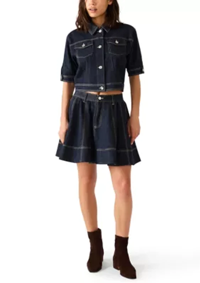 Women's Blu Elbow Sleeve Denim Trucker Jacket