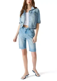 Women's Blu Elbow Sleeve Denim Trucker Jacket