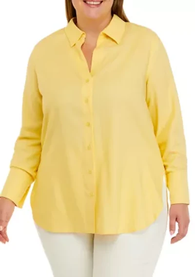Plus Long Sleeve Linen Button Down Shirt