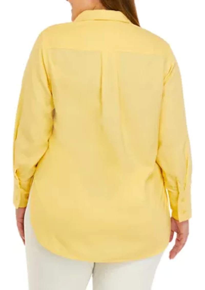 Plus Long Sleeve Linen Button Down Shirt