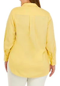 Plus Long Sleeve Linen Button Down Shirt