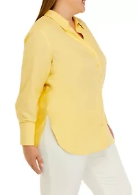 Plus Long Sleeve Linen Button Down Shirt