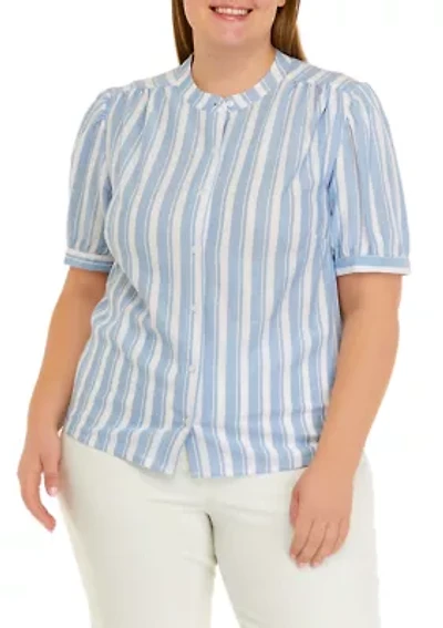 Plus Puff Sleeve Button Front Shirt