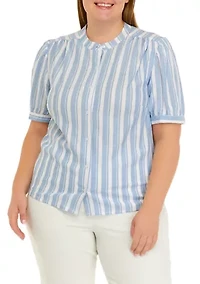 Plus Puff Sleeve Button Front Shirt