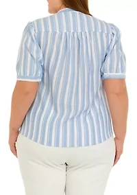 Plus Puff Sleeve Button Front Shirt