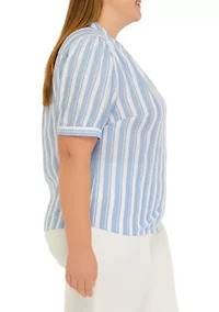 Plus Puff Sleeve Button Front Shirt