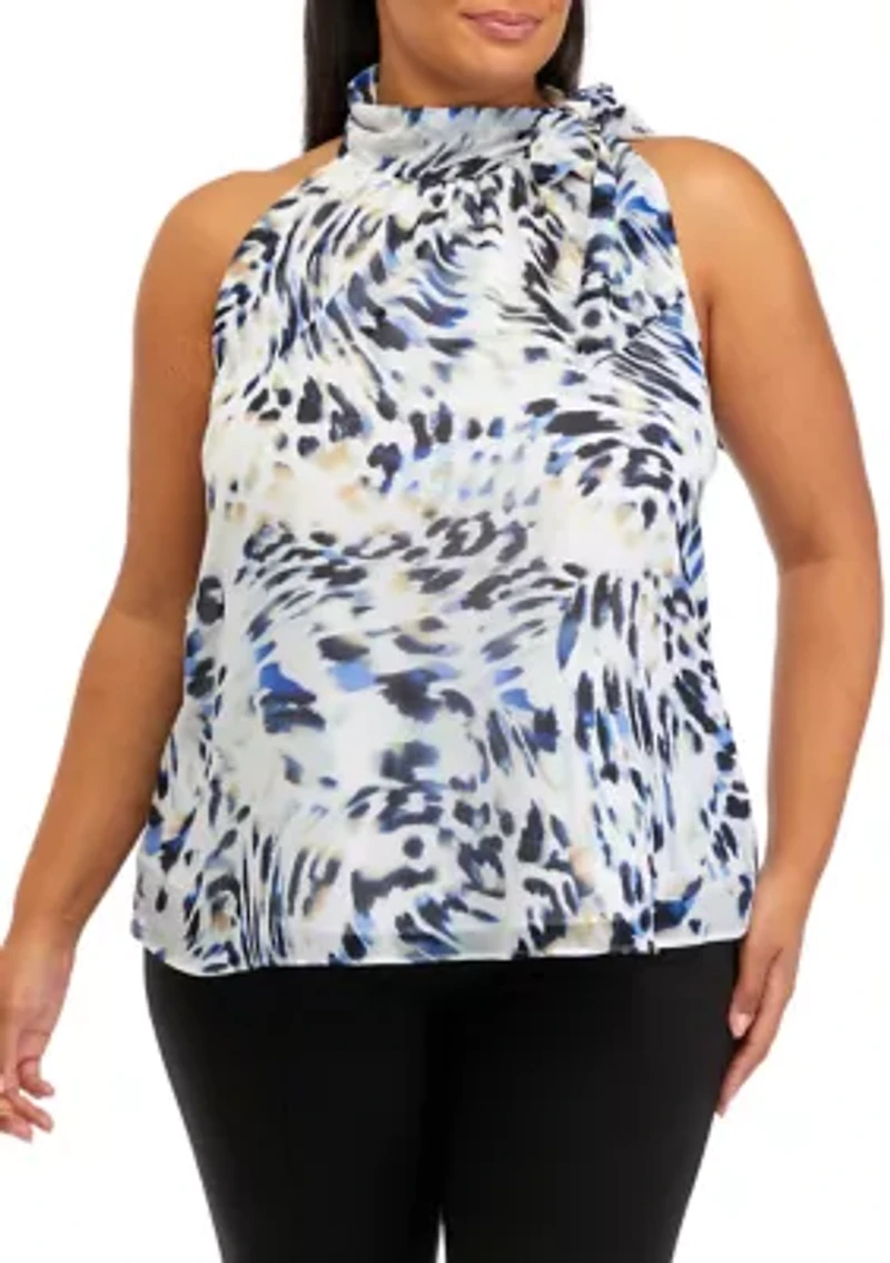 Plus Sleeveless Tie Halter Neck Top