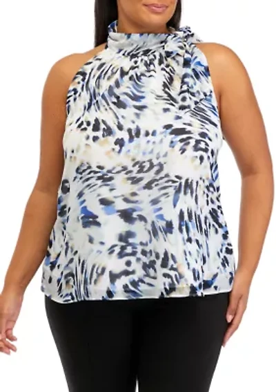 Plus Sleeveless Tie Halter Neck Top