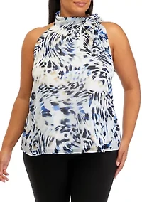 Plus Sleeveless Tie Halter Neck Top