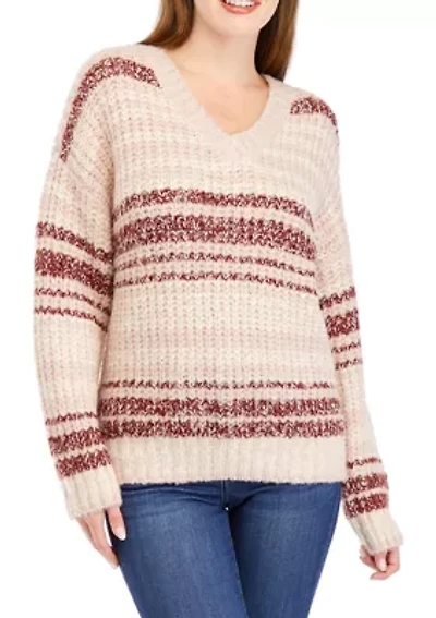 Women's Striped V-Neck Sweater