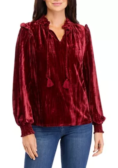 Women's Velvet Peasant Top