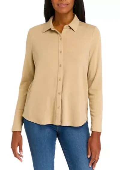 Women's Long Sleeve Knit Button Down Shirt