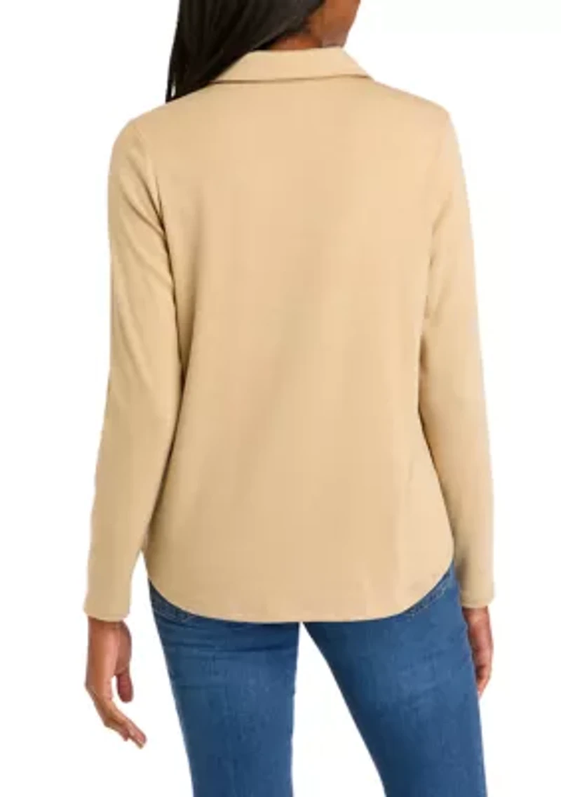 Women's Long Sleeve Knit Button Down Shirt