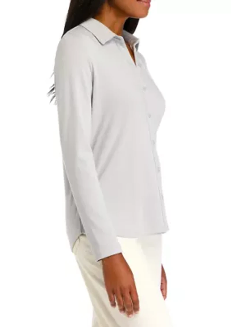 Women's Long Sleeve Knit Button Down Shirt