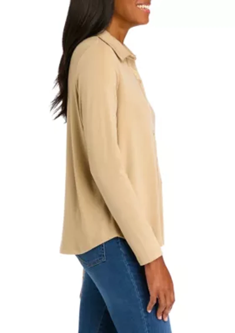 Women's Long Sleeve Knit Button Down Shirt