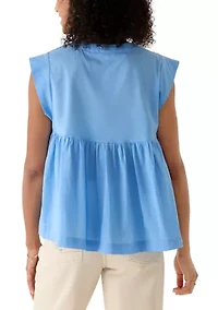 Women's Cap Sleeve Embroidered Yoke Top