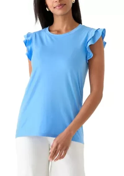 Women's Crew Neck Flutter Sleeve Shirt