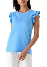 Women's Crew Neck Flutter Sleeve Shirt