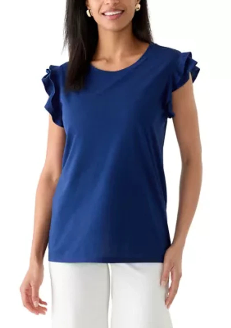 Women's Crew Neck Flutter Sleeve Shirt