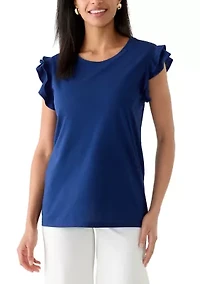 Women's Crew Neck Flutter Sleeve Shirt