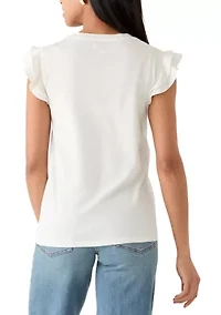 Women's Crew Neck Flutter Sleeve Shirt