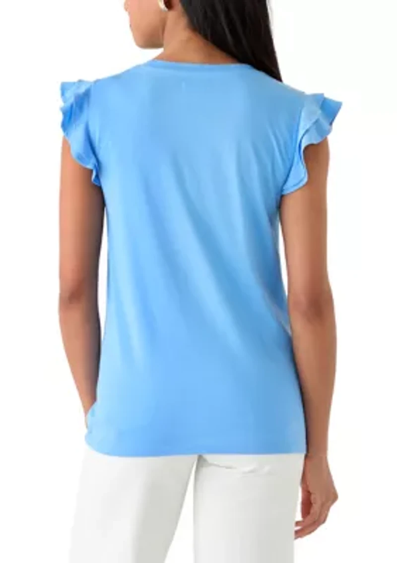 Women's Crew Neck Flutter Sleeve Shirt