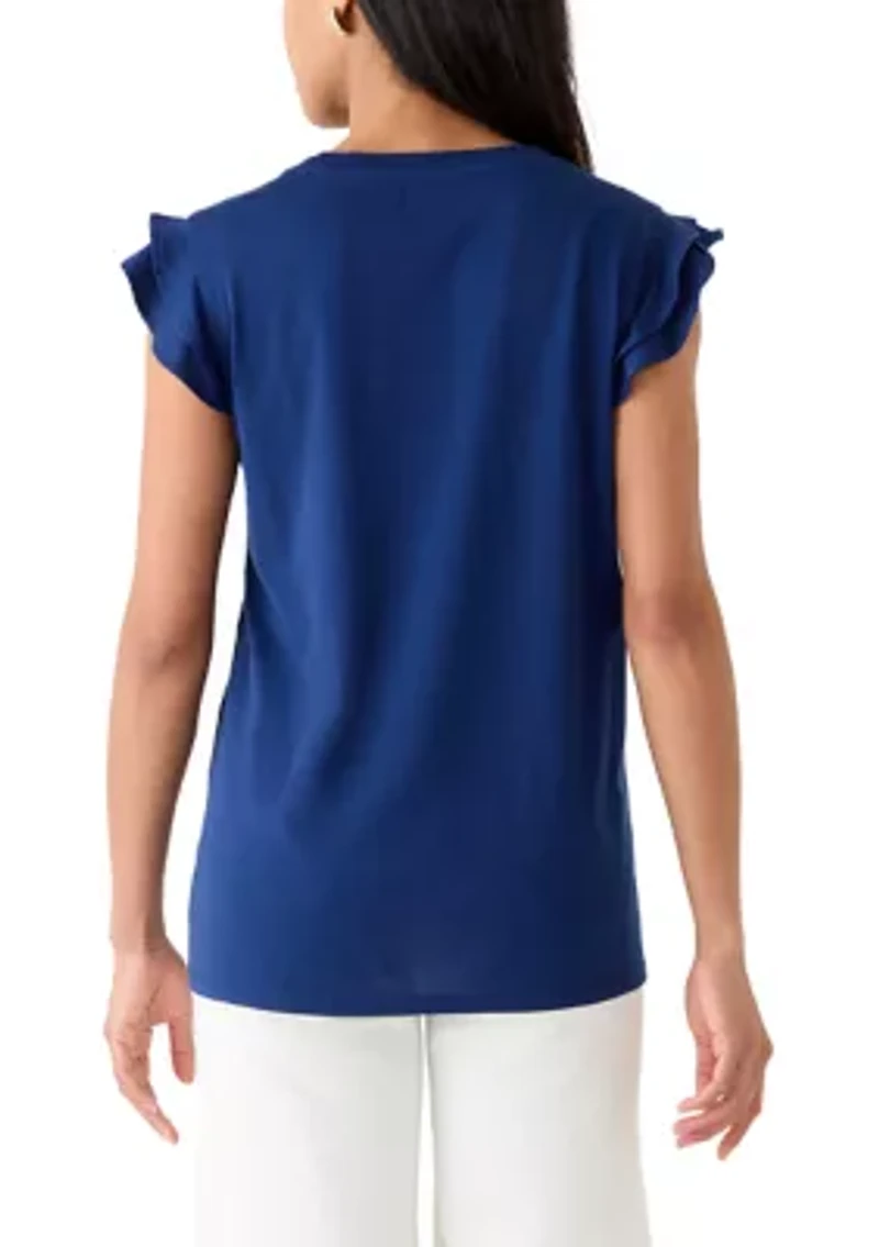 Women's Crew Neck Flutter Sleeve Shirt