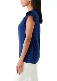 Women's Crew Neck Flutter Sleeve Shirt