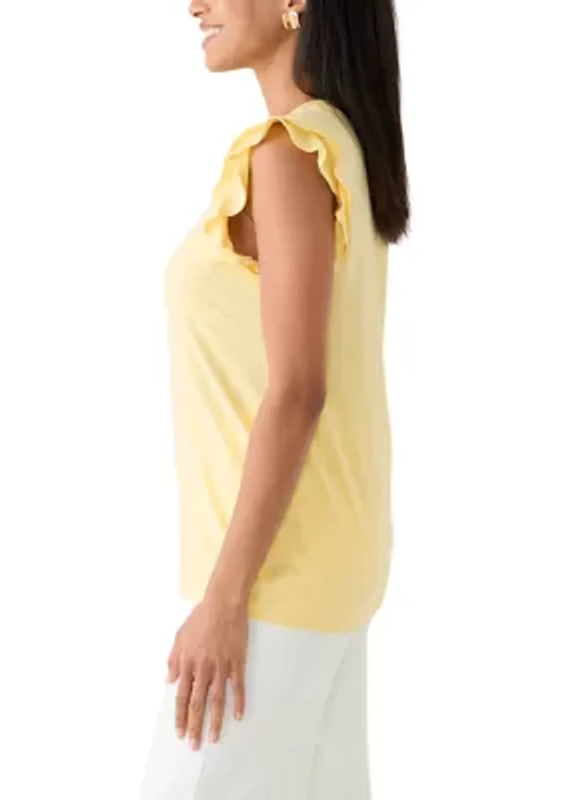 Women's Crew Neck Flutter Sleeve Shirt