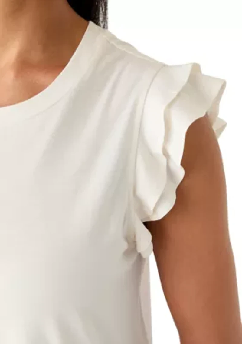 Women's Crew Neck Flutter Sleeve Shirt
