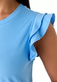 Women's Crew Neck Flutter Sleeve Shirt