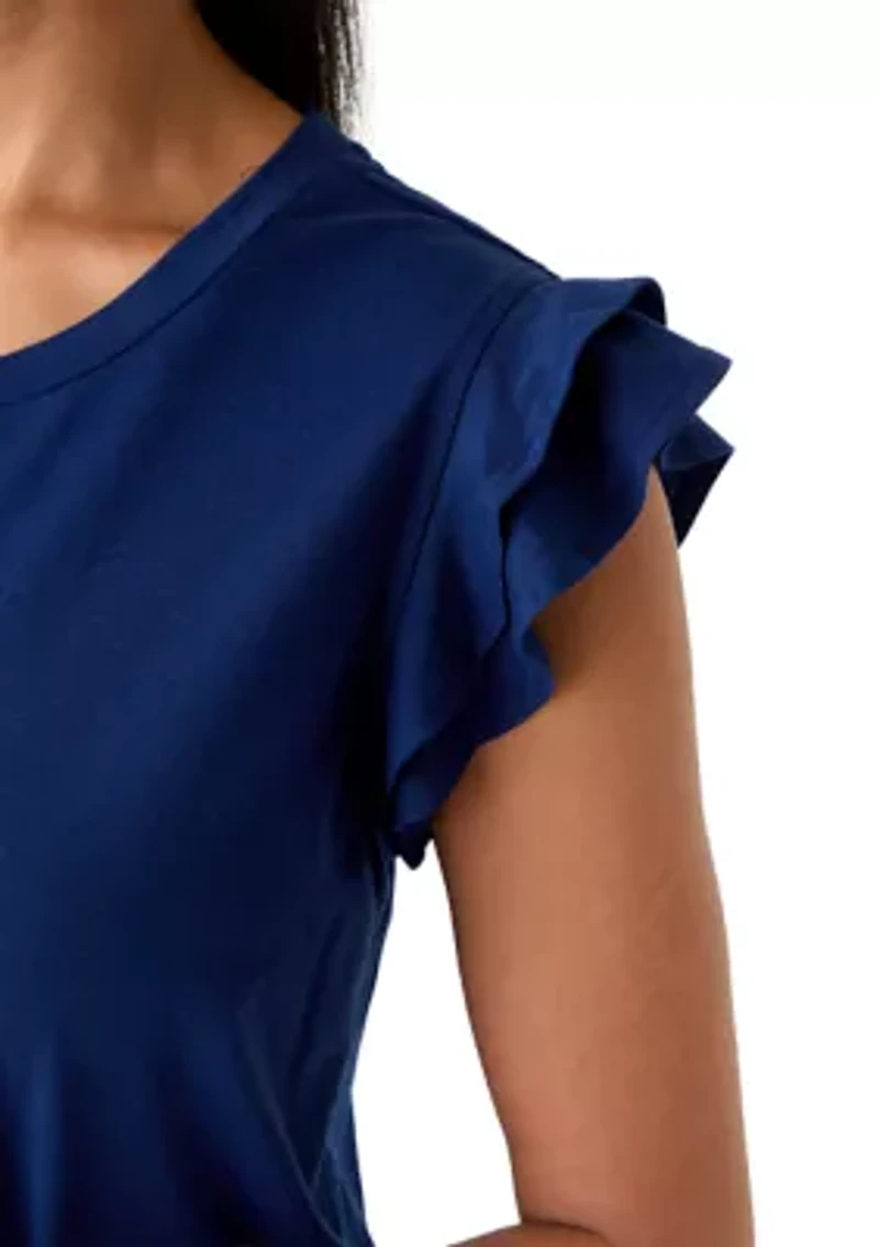 Women's Crew Neck Flutter Sleeve Shirt