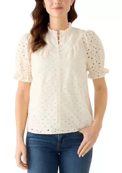 Women's Elbow Sleeve Ruffle Neck Blouse